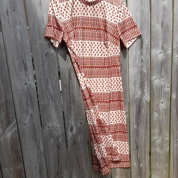 Vintage 60s 70s Dress Paisley Brown Orange Retro 40" Bust 36" Waist - Picture 2 of 15